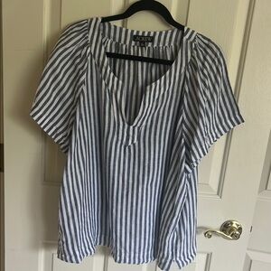 J. Crew Blue and White Relaxed Boxy Blouse XL